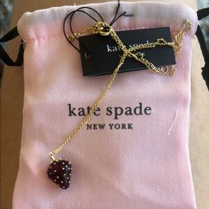Kate Spade Gold Strawberry Necklace new w tag and pink bag picnic perfect 17”